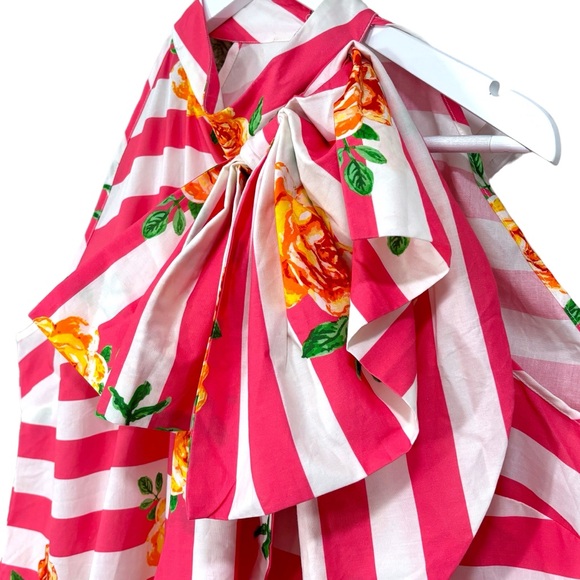 NY&C Pink White Striped Tank Top Neck Tie Bow Womens Size XL NWT - Picture 3 of 10